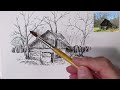 Pilot fountain pen Ink and watercolor landscape sketch