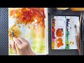 Autumn Colors-Maple Road- Watercolor Painting -Tutorial Step by Step