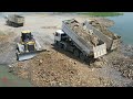 Amazing Power Shantui Equipment Dozer Moving Rocks In Water