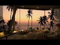 4K Summer Cozy Bedroom View of the Beach Sunset | Smooth Piano Jazz Music for Relaxing, Chilling