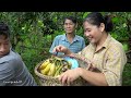 Weather the storm. Picking ripe bananas to sell. Harvesting mussels. Forest life skills DT