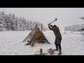 Hot Tent Camping with my Dog in Snow and Freezing Winter Conditions