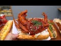 Full of unique toppings! American style hot dog sandwich , chicken hot dog / korean street food