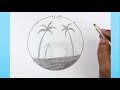 Scenery Drawing | Sunset drawing in a Circle- Drawing Class- 3