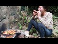 cooking on a rock - Grilled shrimp - Cooking in forest #27