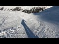 Skiing 'sache' the longest single black piste in Tignes Val d'Isere.