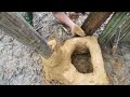 Build a hunter's hut with a clay fireplace - Shelter using bamboo and wood |@VanForest73