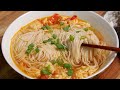 Tomato and egg noodle soup recipe :: Egg soup noodles chinese :: Delicious food