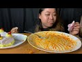 SPICY PORK PIZZA, SPICY 2 PM KOREAN RAMEN NOODLES, SPICY BOILED EGGS & CAKE EATING | ASMR | MUKBANG