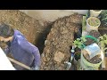 Digging to change the sewer pipe connection p4