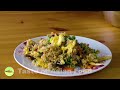 Mushroom fried rice recipe with egg, carrot and peas