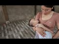 Baby Bear is sick and refuses to eat porridge or drink milk. Kind woman helps baby take medicine