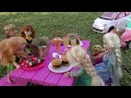 Food Truck ! Elsa & Anna toddlers - park - pet dog - turtle