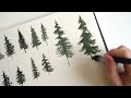 WATERCOLOR PINE TREES USING THE WET INTO WET AND DRY BRUSHING TECHNIQUES/ easy for beginners