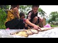 A homeless boy and two poor children catch stream fish to sell to buy new clothes