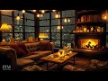 Relaxing Jazz Instrumental Music in Cozy Coffee Shop Ambience with Crackling Fireplace to Study,Work