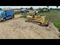 Great Project! Huge Size Landfill by KOMATSU D58-E Bulldozer Push Soil With DumpTruck 5T, Mix VDO