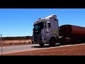 🚛. Iron ore side tipping road trains. On the haul into Geraldton Port for export.