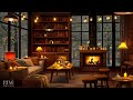 Cozy Coffee Shop Ambience with Smooth Piano Jazz Instrumental Music & Crackling Fireplace for Relax
