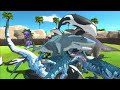 Dinosaurs revolt battle with SHIMO GODZILLA 2014 Ice Frostbite + Giganotosaurus VS Team Sharkzilla